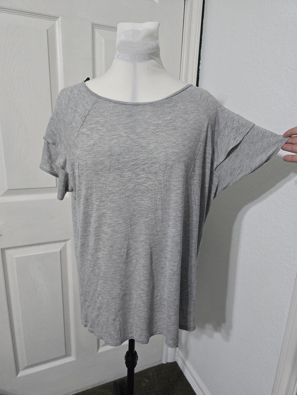 H&M LOGG Gray Heather Ruffle Sleeve Top M Modal Scoop Neck Casual XL Y2K Clean